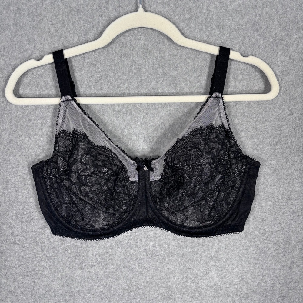 Wacoal 855186 Lace Bra 36DD Black Retro Chic Underwire Unlined Full Coverage